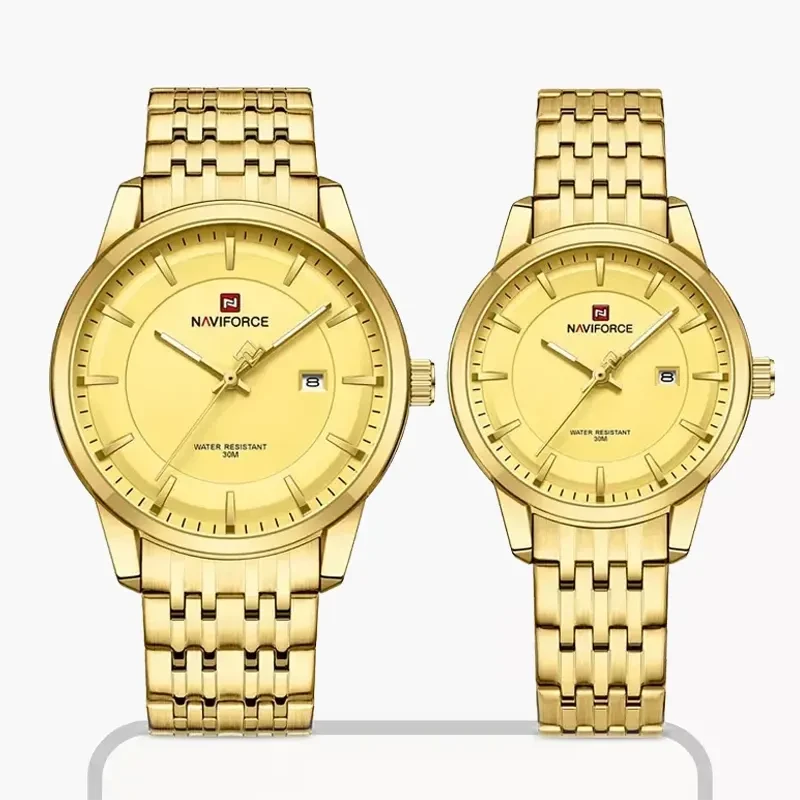 Naviforce Gold-tone Casual Couple Watch-  NF9228